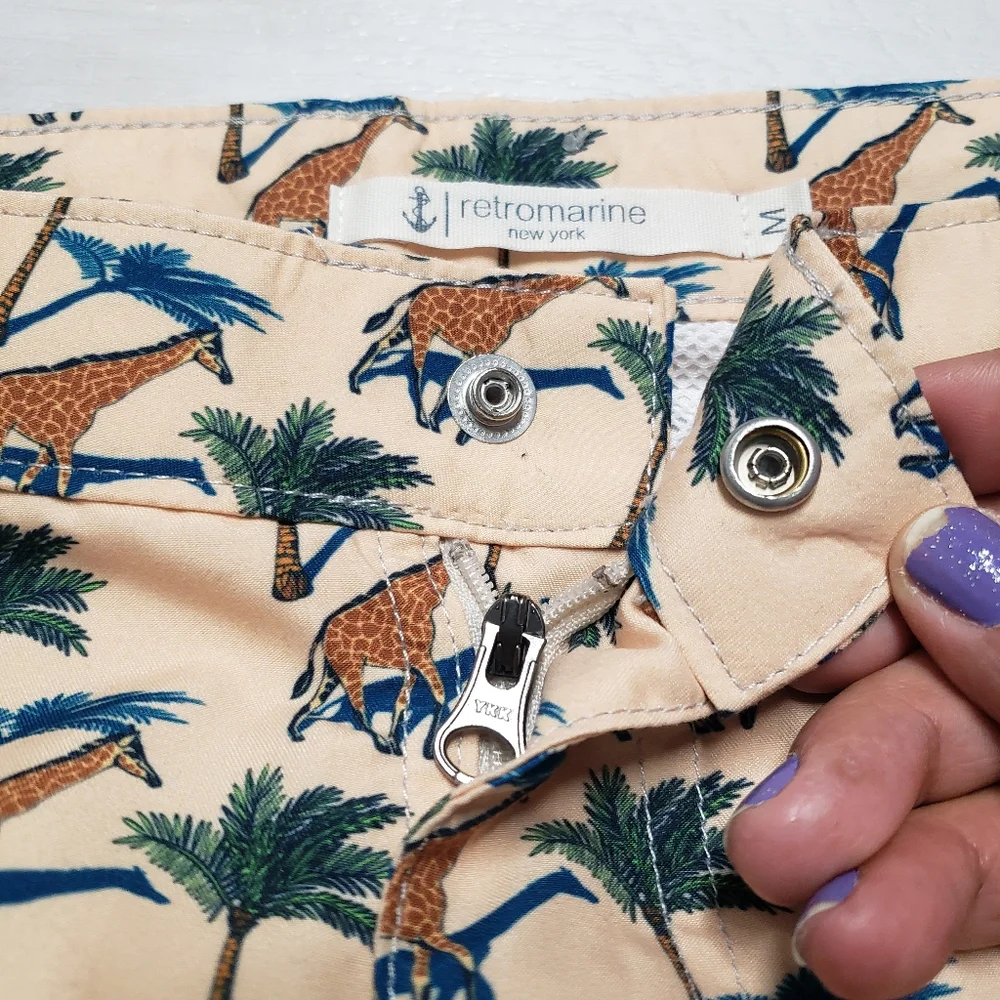 Retromarine New York Swim Trunks Swimsuit Giraffe Print Medium Drawstring Lined